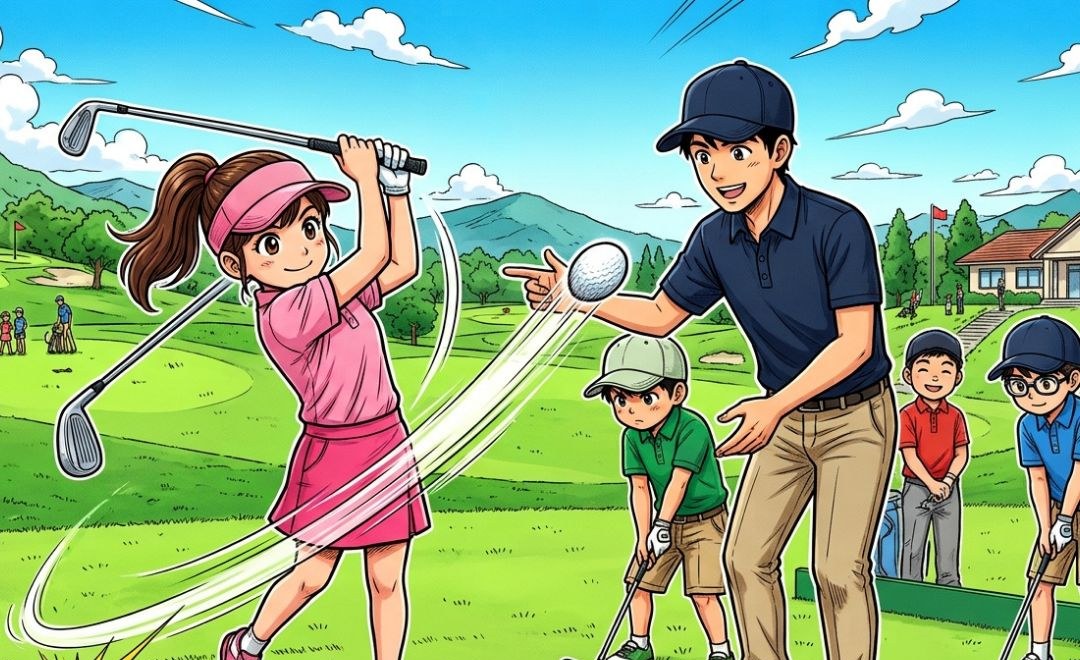 Une jeune joueuse à l'école de golf junior du Domaine Ribiera